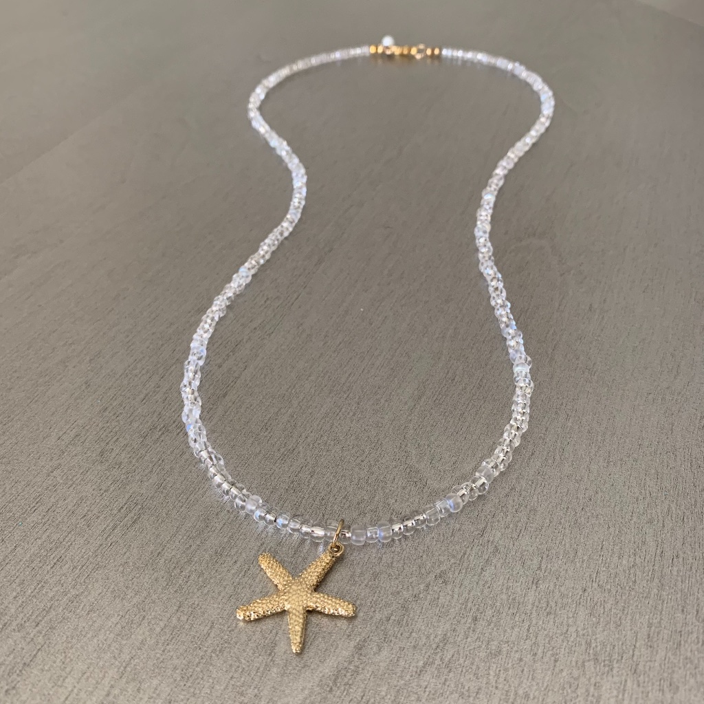 Iridescent Beaded Necklace W/ Starfish Pendant